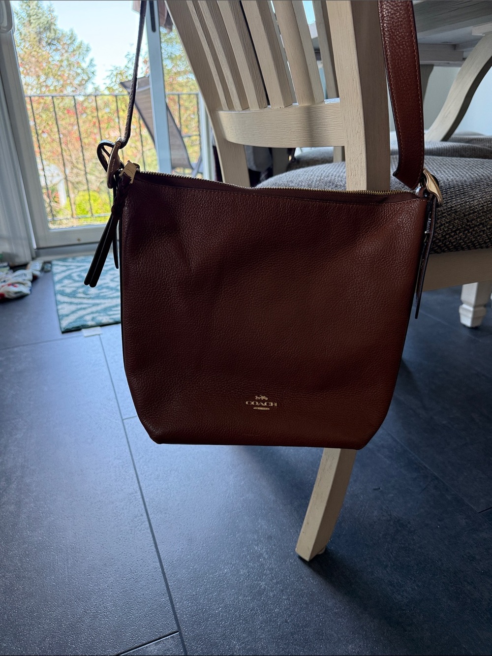 Coach Dark Brown Pebbled Leather Messenger Crossbody. Great condition